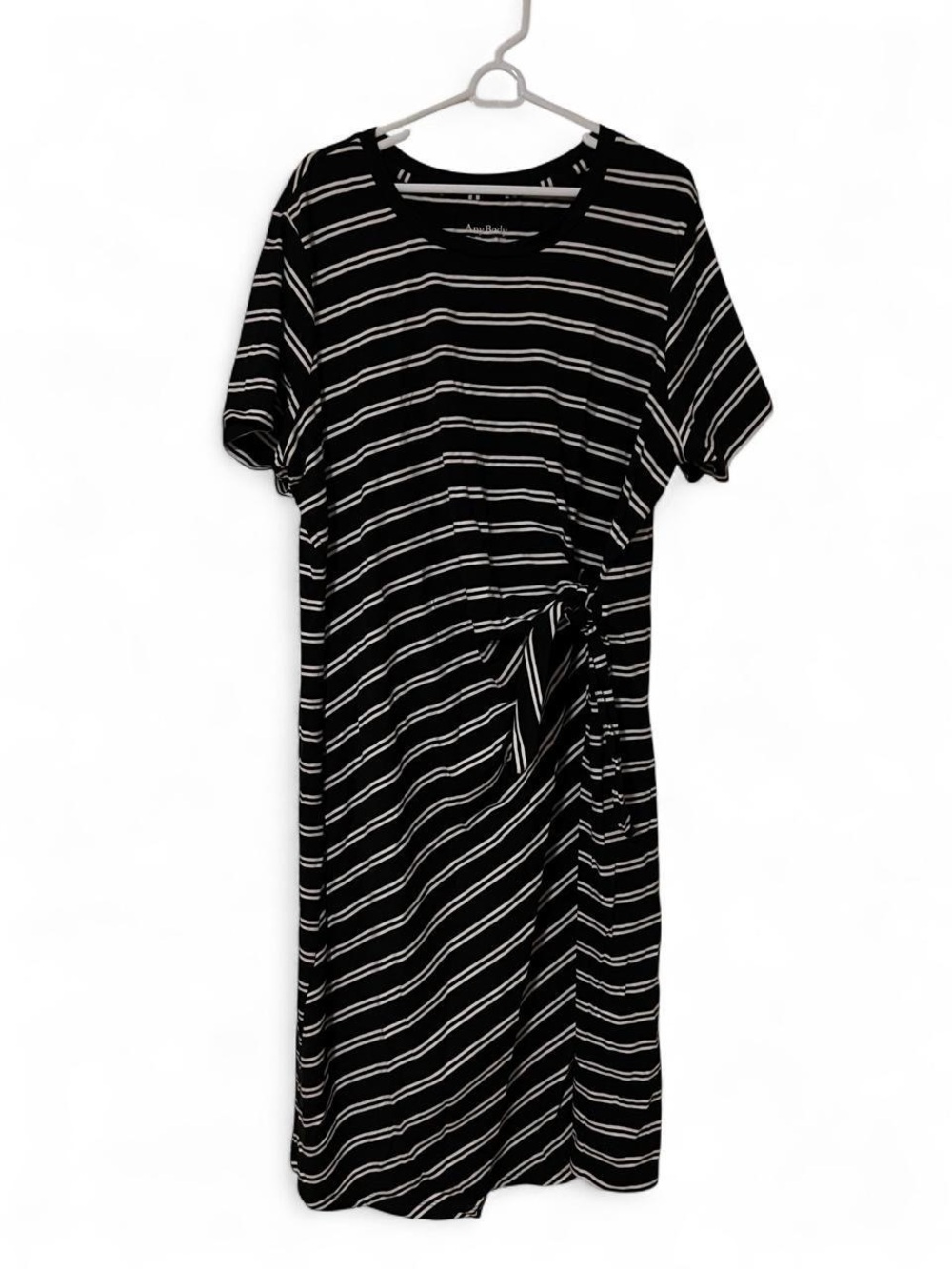 AnyBody Black and White Striped Tie-Side Midi Dress